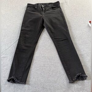 Kut from the Kloth Carlo Black Cropped Skinny Jeans with Frayed Hem
